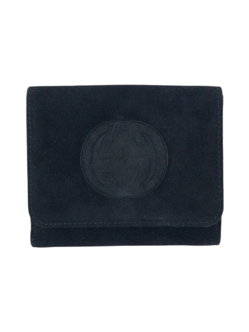 Gucci Vintage Interlocking Black Silver Suede Compact Wallet